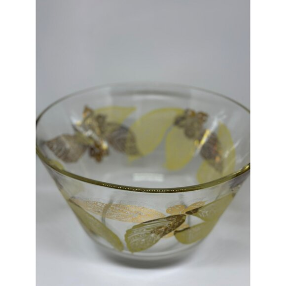 VTG Anchor Hocking Retro Gold Painted Fruit and Leaves MCM Glass Snack Bowl - Picture 3 of 5
